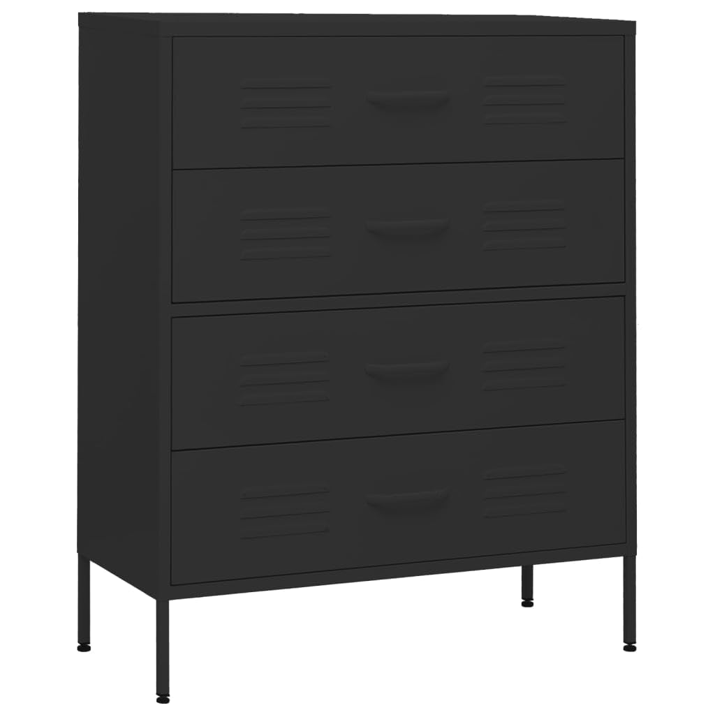 vidaXL Sturdy Steel Chest of Drawers with Adjustable Height Levellers, Full Extension Drawers, Ball-Bearing Runners - Black