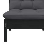 vidaXL Patio Middle Sofa - Comfortable with Cushions - Freestanding Black Garden Furniture - Solid Pinewood Construction - Flexible Modular Design