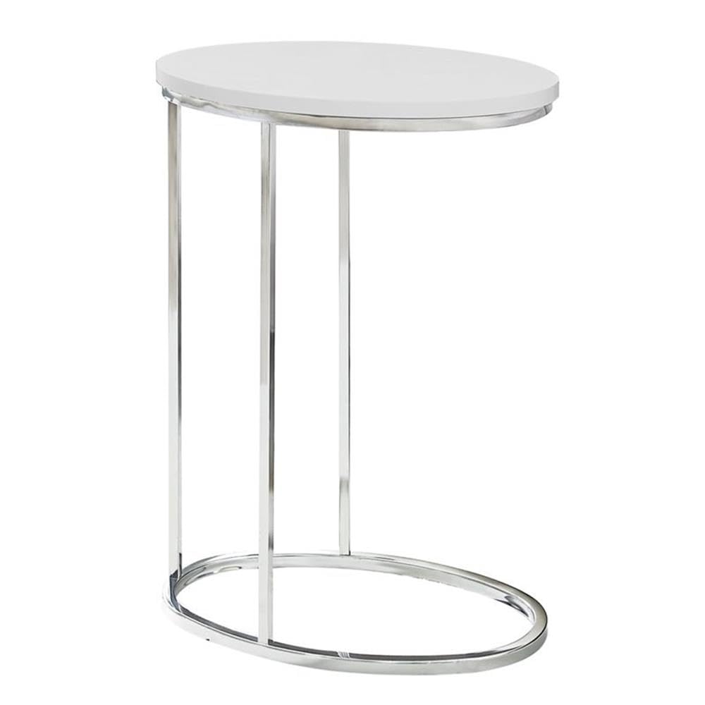 Monarch Specialties Oval with Chrome Metal Accent Table, 19'L x 12'D x 25'H, Glossy White