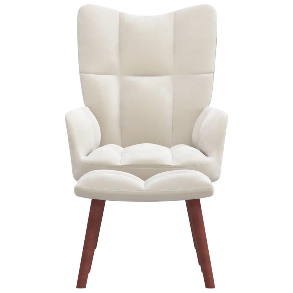 vidaXL Cream White Velvet Relaxing Chair and Stool - Modern Design Lounge Armchair and Ottoman Set, Comfortable and Durable Living Room Furniture