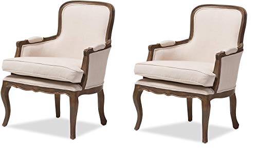 Baxton Studio Napoleon Traditional French Accent Chair, Ash (Set of 2)
