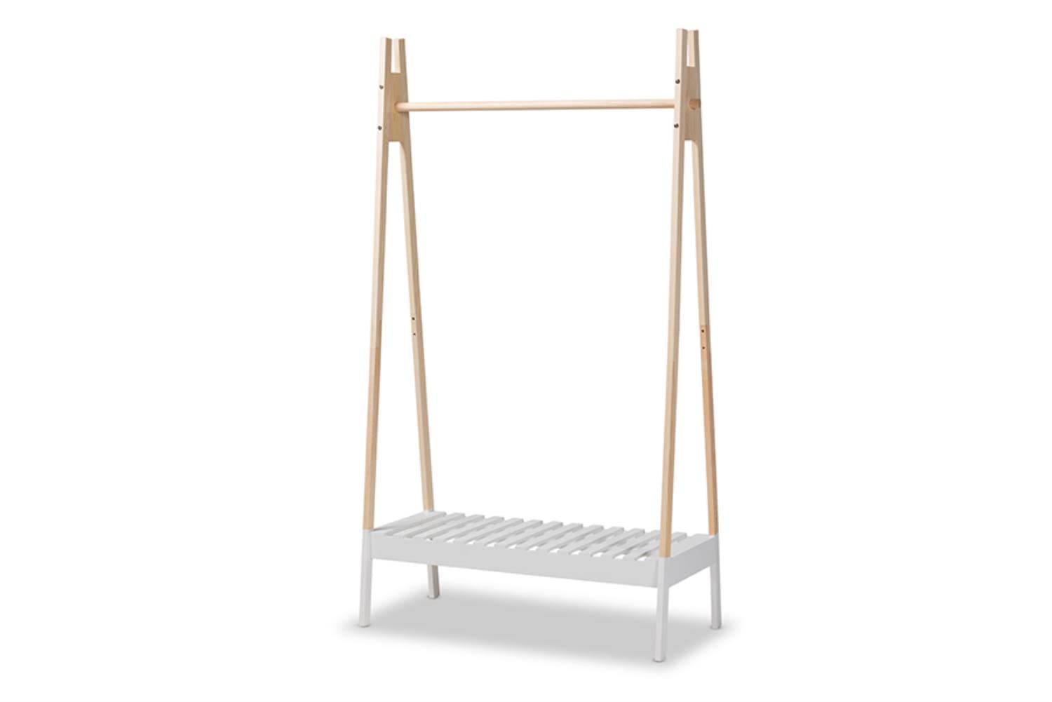 Baxton Studio Raylyn Modern and Contemporary Two-Tone White and Oak brown Finished Wood Freestanding Coat Hanger