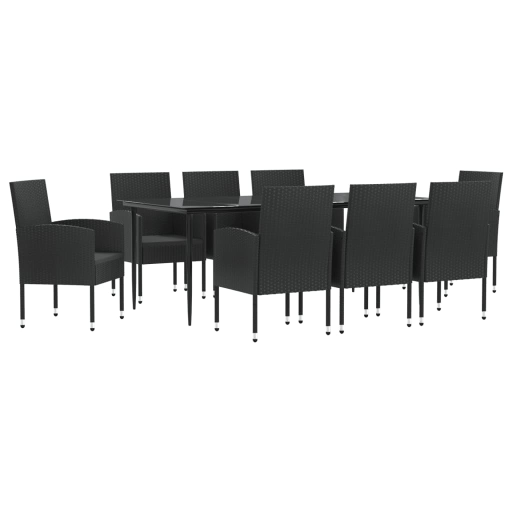vidaXL 9-Piece Patio Dining Set - Black Poly Rattan and Steel - Table and Chairs Set for Garden and Patio, Weather-Resistant and Easy-to-Clean