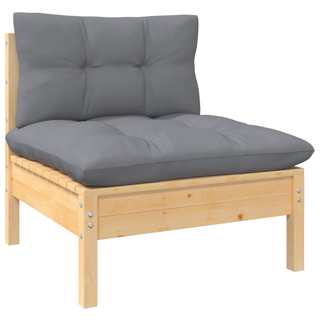 vidaXL 14 Piece Patio Lounge Set with Gray Cushions - Solid Pinewood Garden Furniture, Configurable Layout, Perfect for Outdoor Relaxation and Entertainment