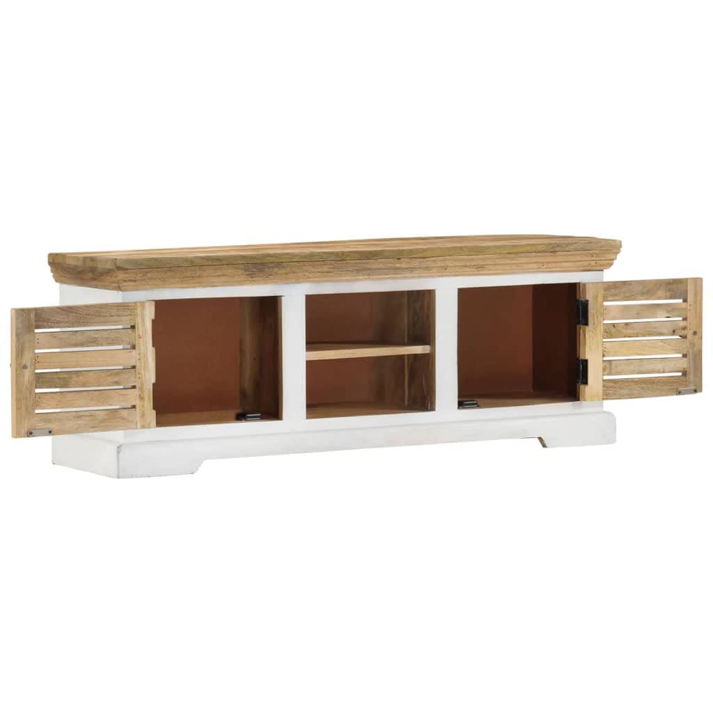 vidaXL Solid Wood Mango TV Stand - Handmade Cabinet with Ample Storage Space, 43.3&quot;x11.8&quot;x15.7&quot; - Brown and White