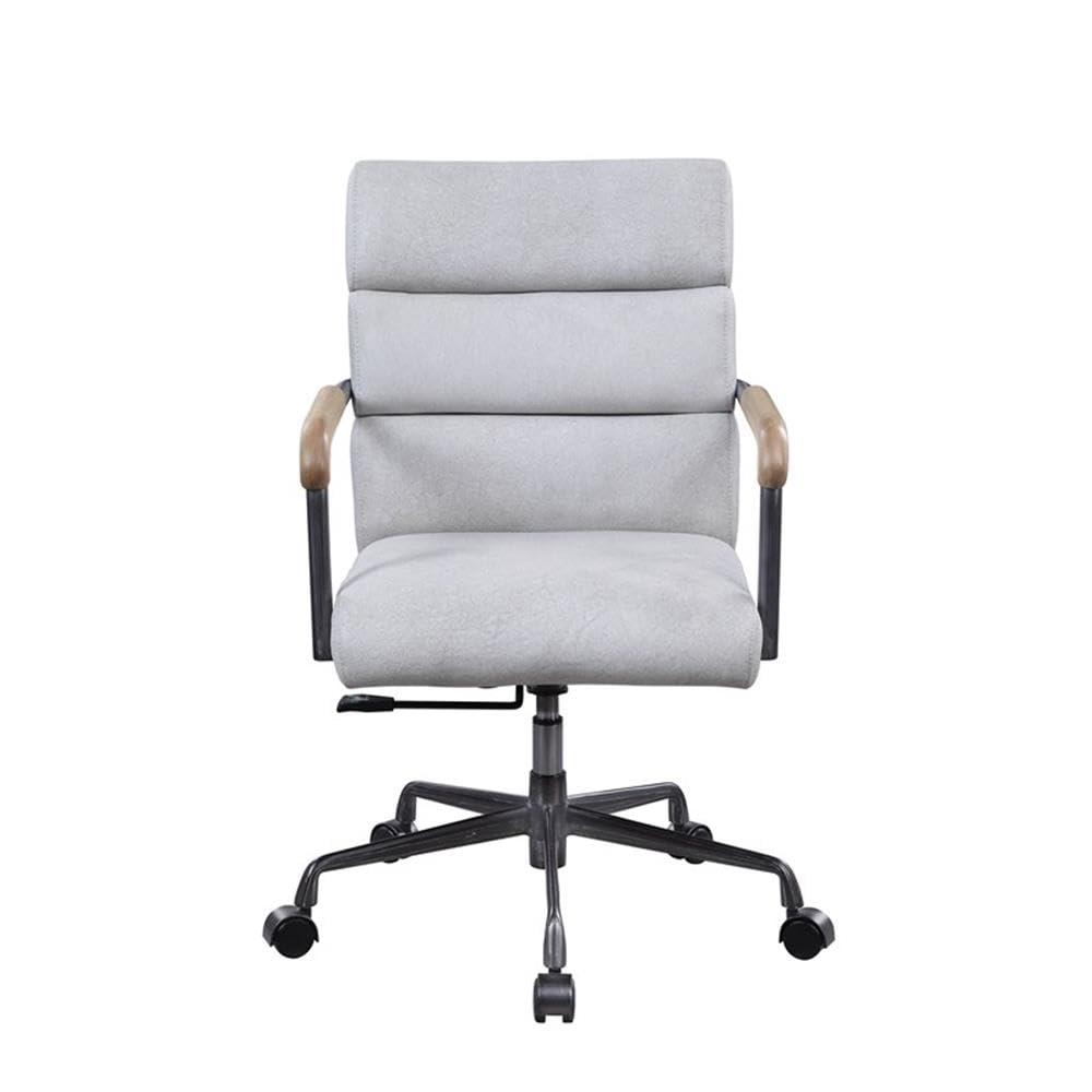 Acme Halcyon Leather Adjustable Height Swivel Office Chair in Vintage White