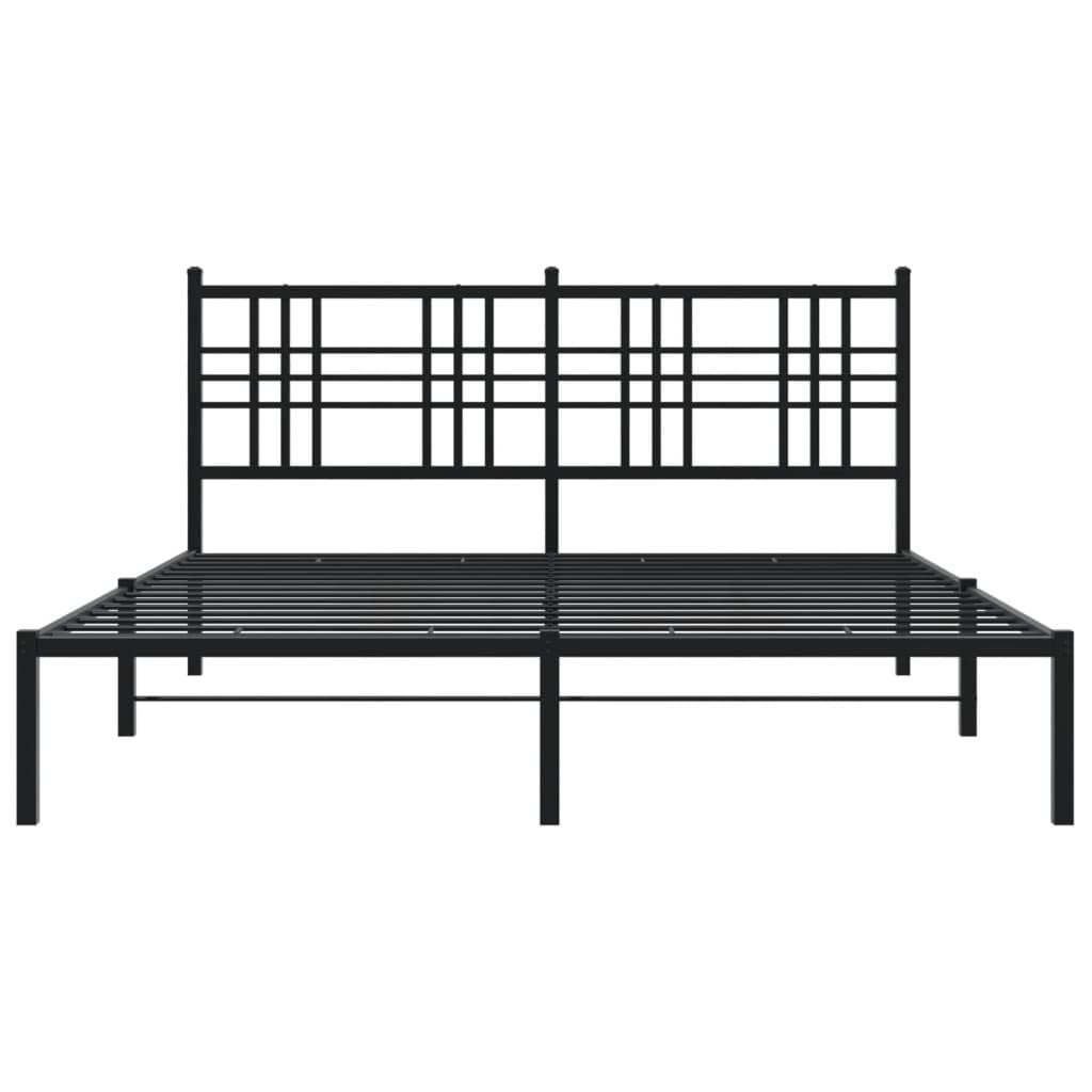 vidaXL Metal Double Bed Frame - Black, Contemporary Steel Construction with Headboard, for Mattress 59.1"x78.7", Bedroom Furniture