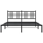 vidaXL Metal Double Bed Frame - Black, Contemporary Steel Construction with Headboard, for Mattress 59.1"x78.7", Bedroom Furniture