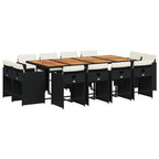 vidaXL 13 Piece Patio Dining Set - Black Poly Rattan - Cushions Included - Acacia Wood Tabletop, Compact Storage, Weather-Resistant - 12 Foldable Chairs - for Garden, Patio, Backyard