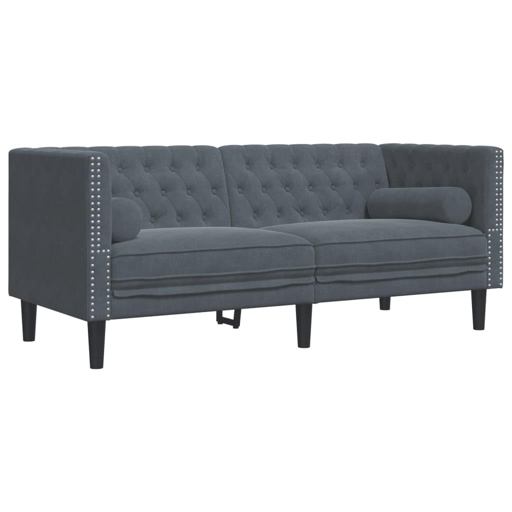 vidaXL Chesterfield Sofa Loveseat/Settee 2-Seater - Dark Gray Velvet, Button-Tufted Backrest & Armrests, 68.5?W x 29.3?D x 27.8?H