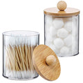 VITEVER 2 Pack Qtip Holder Dispenser with Bamboo Lids - 10 oz Clear Plastic Apothecary Jar Containers for Vanity Makeup Organize