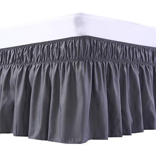 Meila Wrap Around Bed Skirt Three Fabric Sides Elastic Dust Ruffled 16 Inch Tailored Drop,Easy To Install Fade Resistant-Dark Gr
