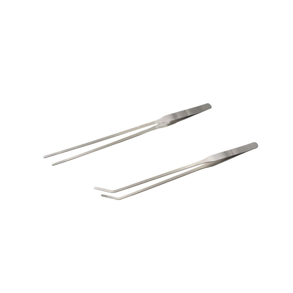 Lgege 2Pcs Long Handle Stainless Steel Straight And Curved Tweezers Nippers For Garden, Kitchen, Indoors And Outdoors