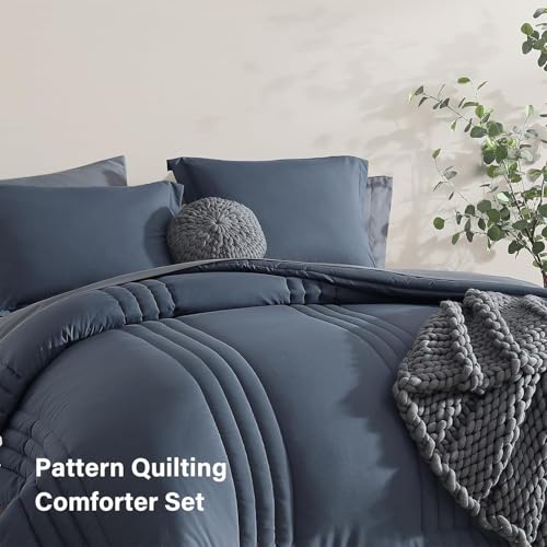 Monbix Twin Xl Comforter,Twin Xl Steel Gray Bedding Set 5 Pieces, All Seasons Comforters,Quilting Design Fluffy Bed Set Warm Twi