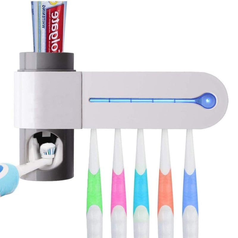 Drumstone (  ) UV Toothbrush Sanitizer Holder with Toothpaste Dispenser  Wall Mounted Bathroom Organizer for 5 Brushes