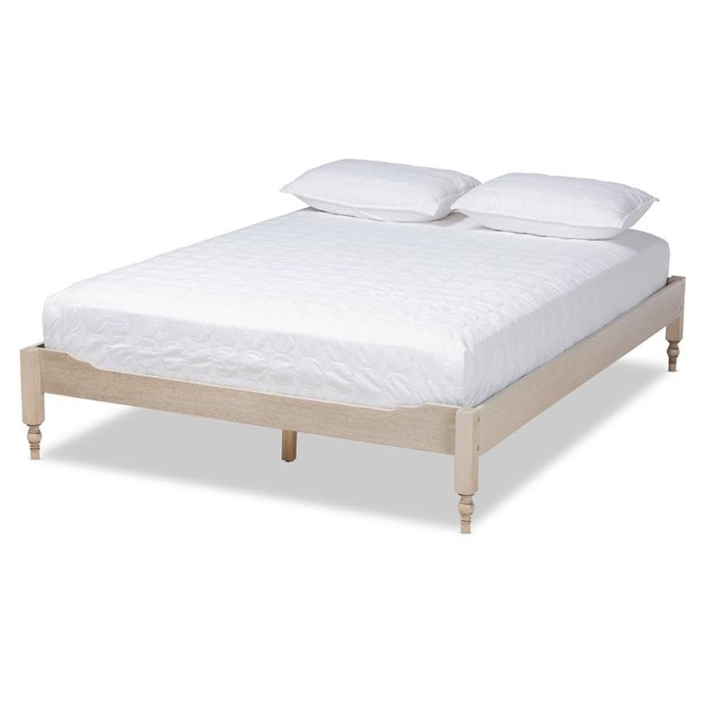 Baxton Studio Laure French Bohemian Antique White Oak Finished Wood King Size Platform Bed Frame