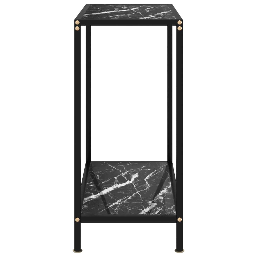 vidaXL Contemporary Black Console Table with Shelf, Tempered Glass and Powder-Coated Steel Material, Sturdy Side/End Table with Marble Texture, 23.6"x13.8"x29.5"