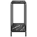 vidaXL Contemporary Black Console Table with Shelf, Tempered Glass and Powder-Coated Steel Material, Sturdy Side/End Table with Marble Texture, 23.6"x13.8"x29.5"