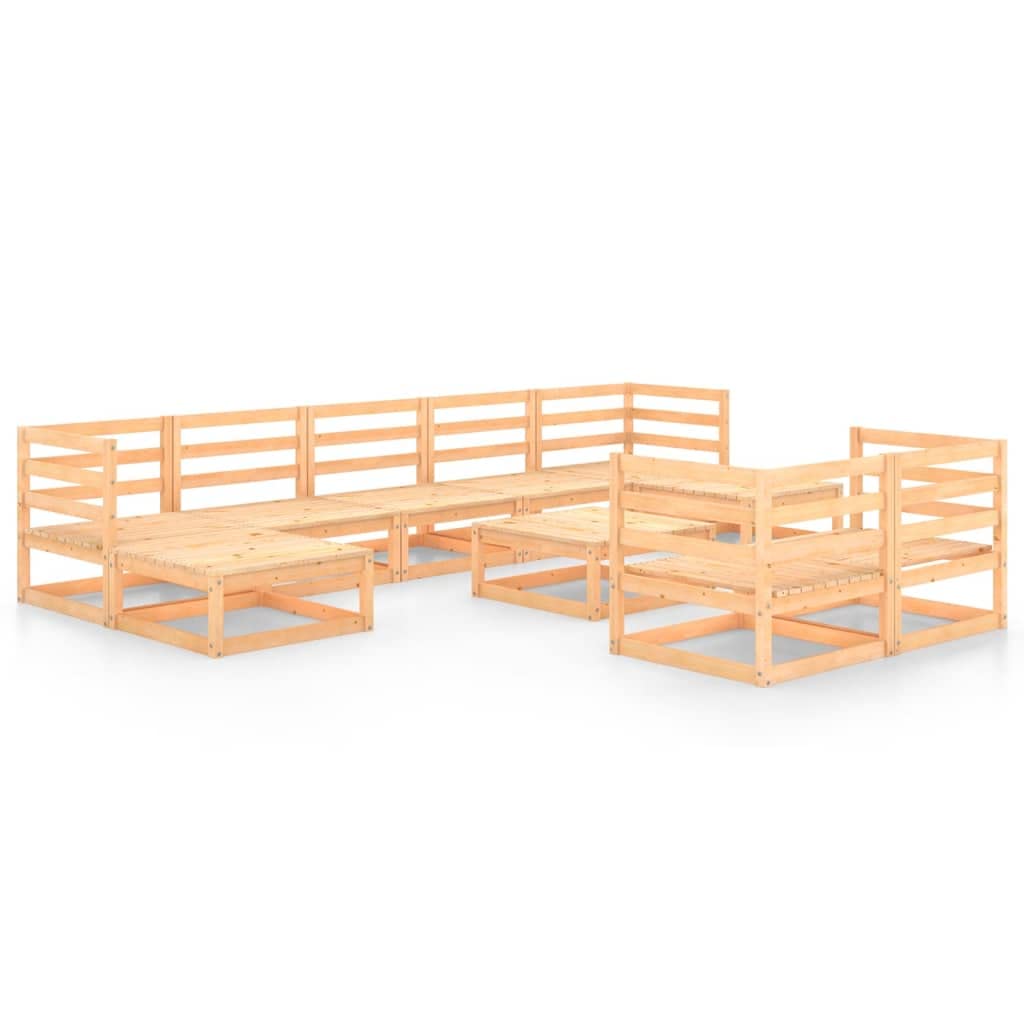 vidaXL Solid Pinewood Patio Lounge Set 10 Piece Outdoor Garden Terrace Yard Lawn Furniture Wooden Modern Lounge Sofa Set Seat Seating