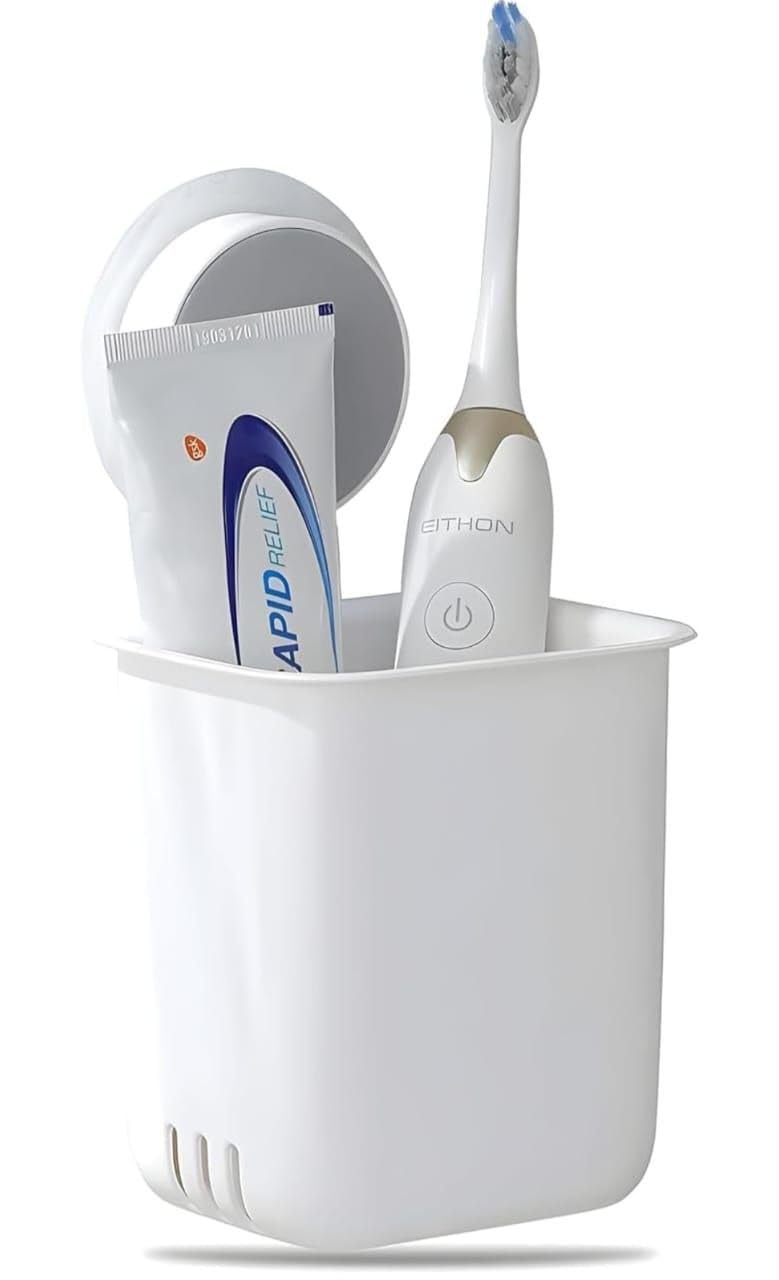 DEPOFF Pack of 1 Wall Mounted Toothbrush Holder with Toothpaste Storage Cup, Self Adhesive Bathroom Organizer for Electric Tooth