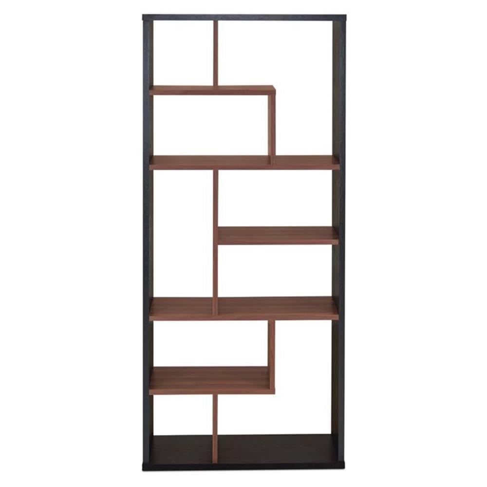 Acme Chas Cube 6-Shelf Wooden Bookcase in Black and Walnut