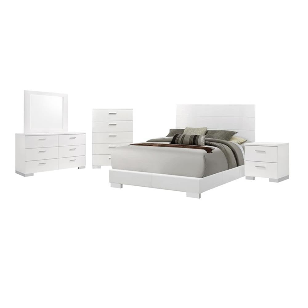 Coaster Felicity Eastern King Bed 6-Piece Set, White High Gloss