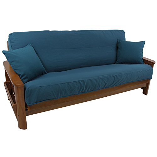 Blazing Needles Solid Twill 8&quot; to 9&quot; Futon Cover Set with 2 Throw Pillows (Set of 3), Full, Navy