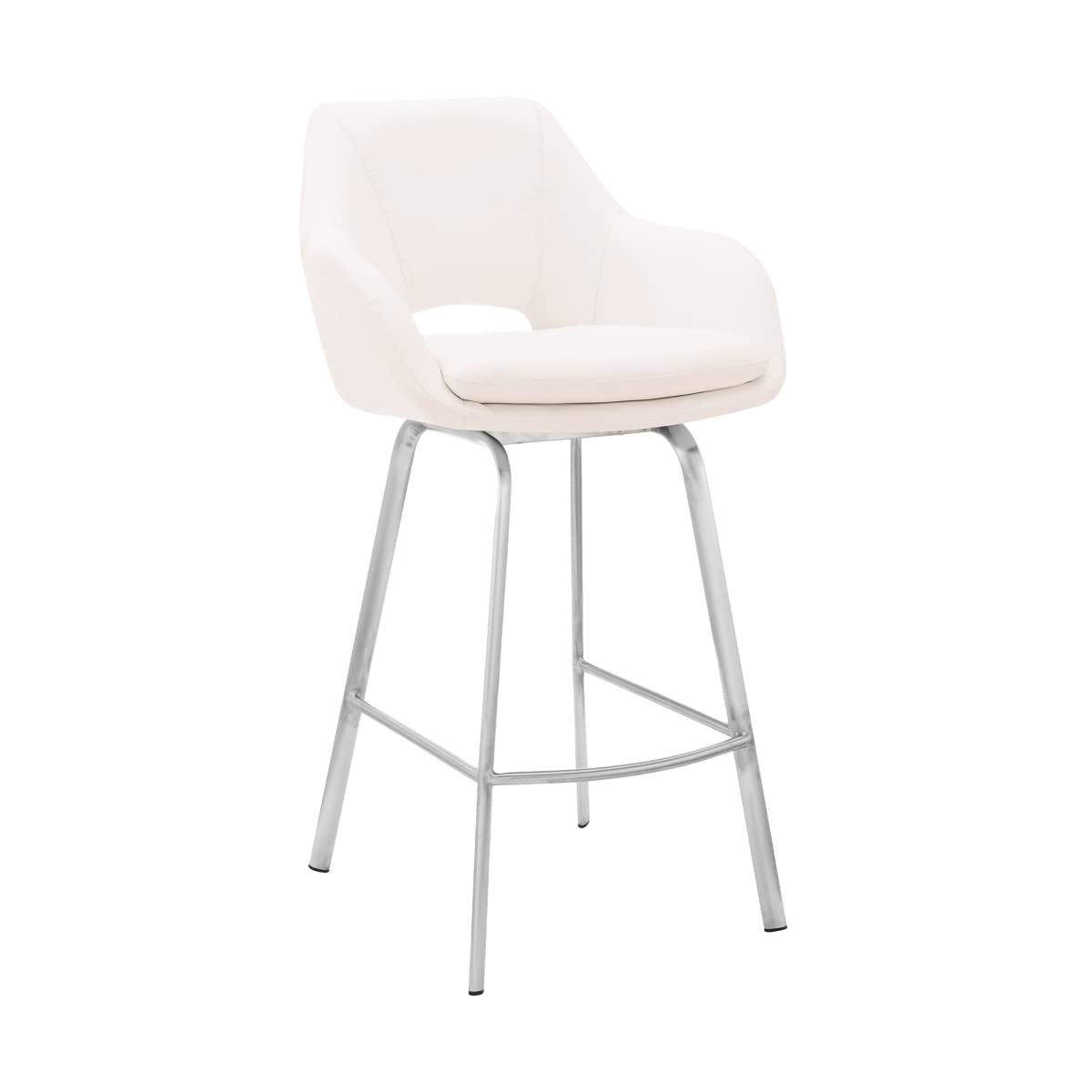 HomeRoots 476888 30 in. Faux Leather & Stainless Steel Bar Stool White