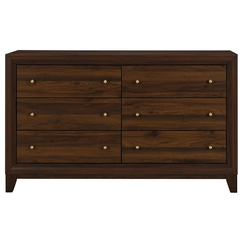 Coaster Home Furnishings Welsley Transitional 59-inch 6-Drawer Bedroom Dresser Clothing Storage Cabinet Wide Chest of Drawers Organizer Unit Walnut 223443