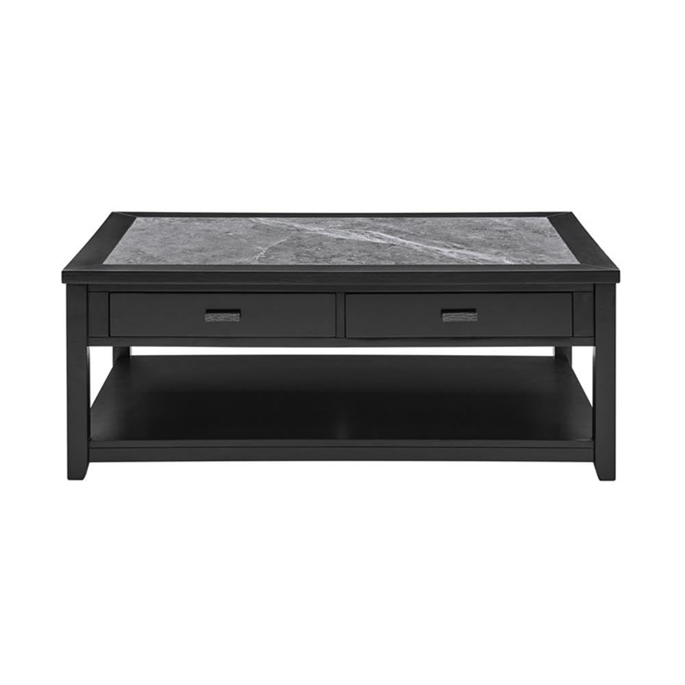 Steve Silver Furniture Garvine Coffee Table - Smoky Sintered Stone Insert, Transitional Styling, Ebony Finish, Easy Care, Storage Drawers