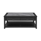 Steve Silver Furniture Garvine Coffee Table - Smoky Sintered Stone Insert, Transitional Styling, Ebony Finish, Easy Care, Storage Drawers