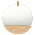 vidaXL Wall Mirror with Handy Storage Compartment - Solid Pinewood and Glass - Durable Bathroom Mirror - Round Shape - Natural and Unique Design - 13.8”