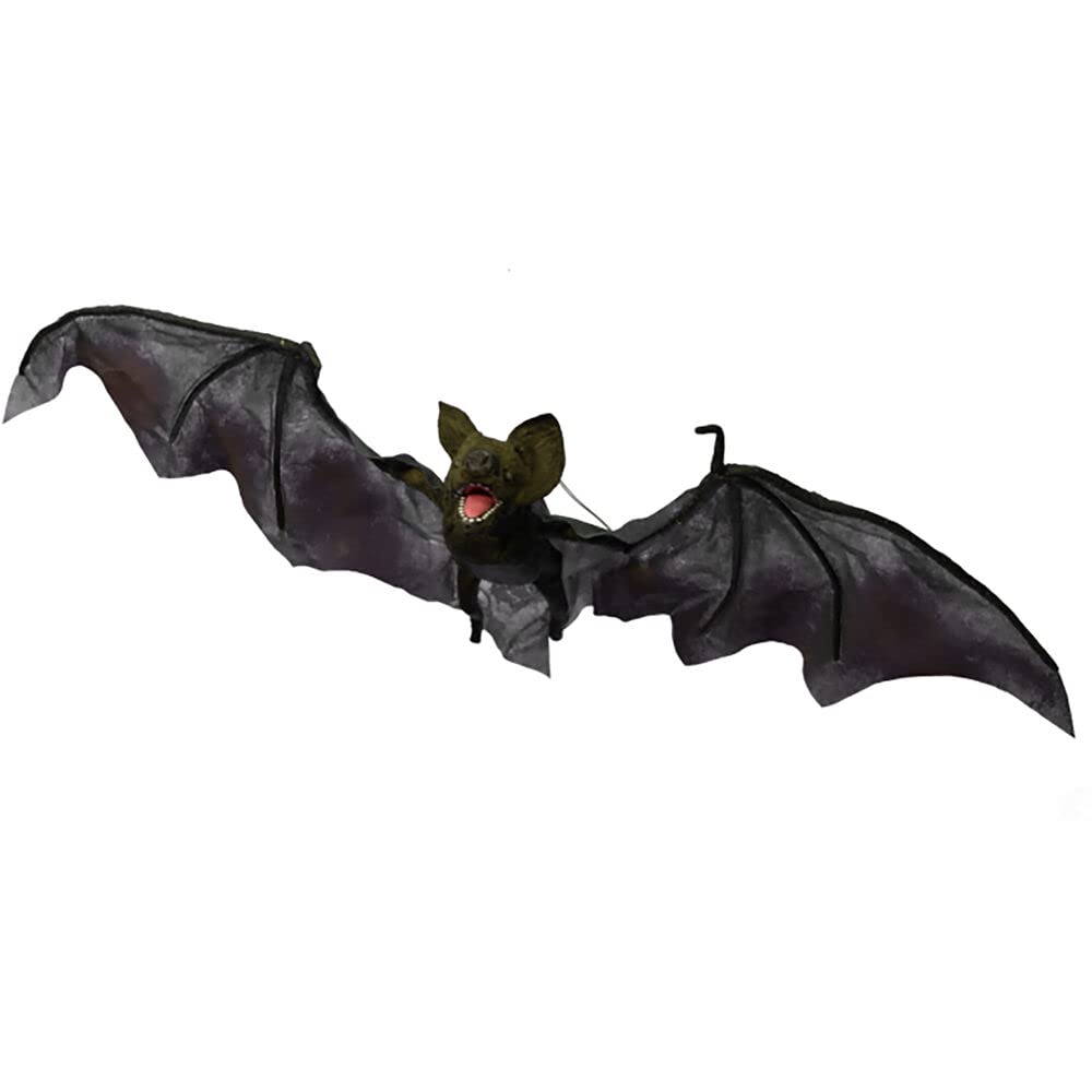 Haunted Hill Farm 34-In. Wide Bax The Animated Hanging Bat With Glowing Red Eyes, Flapping Wings, Sound Effects, Scary Halloween Haunted House Decorations, Battery-Operated