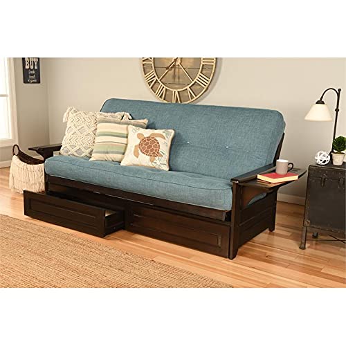 Kodiak Furniture Phoenix Frame with Linen Fabric Mattress in Espresso/Aqua Blue