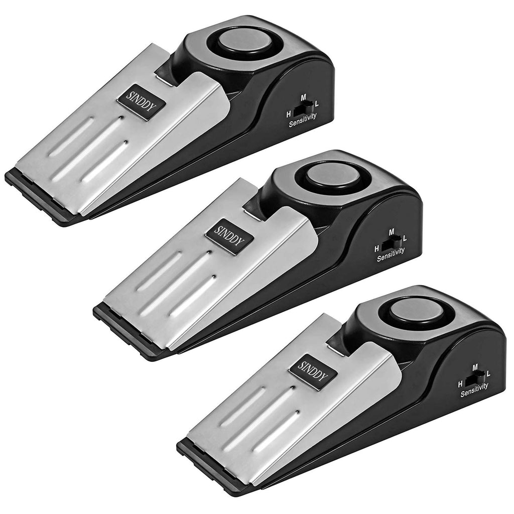 FEENM 3-Pack Upgraded Black & Stainless Steel Door Stop Alarm - Travel Security Door Stopper Safety Tools for Home