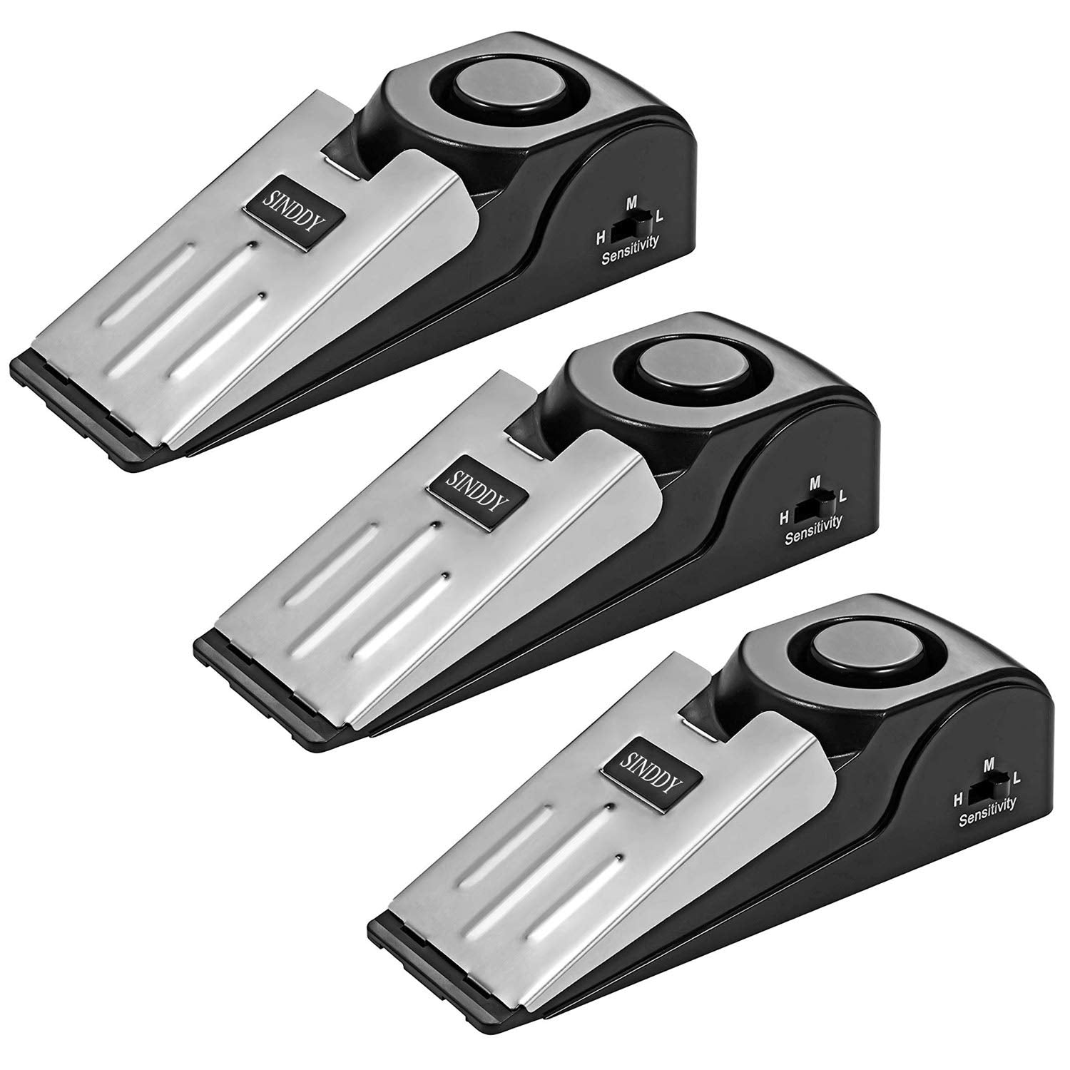 FEENM 3-Pack Upgraded Black & Stainless Steel Door Stop Alarm - Travel Security Door Stopper Safety Tools for Home