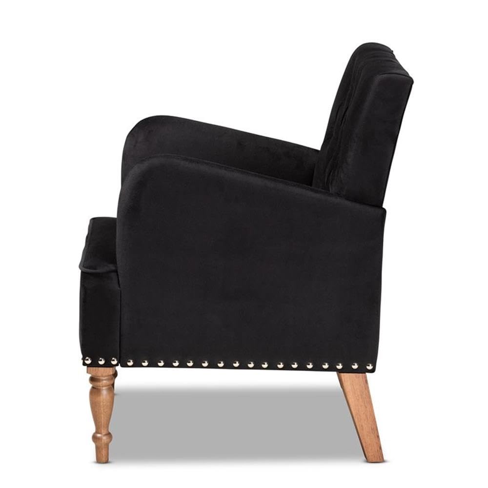 Baxton Studio Eri Contemporary Glam and Luxe Black Velvet Upholstered and Walnut Brown Finished Wood Armchair