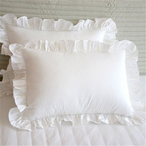 Precious Star Linen White Edge Ruffle Full/Queen Size Pillow Shams Long-Staple Egyptian Cotton Hotel Class Bedding Set Of 2 Deco