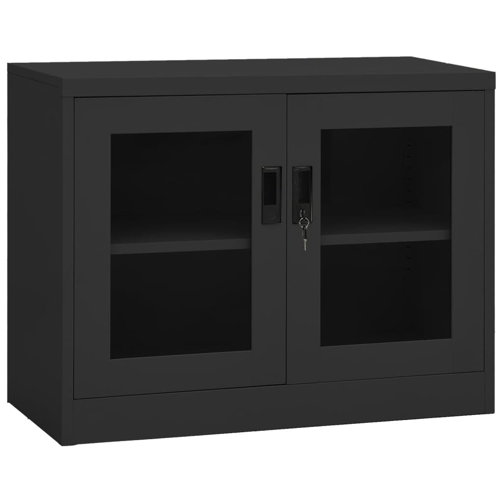 vidaXL Anthracite Office Cabinet with Tempered Glass Doors - 35.4&quot;x15.7&quot;x27.6&quot; Steel Design, Secure File Storage, Easy Assembly, Scandinavian Style