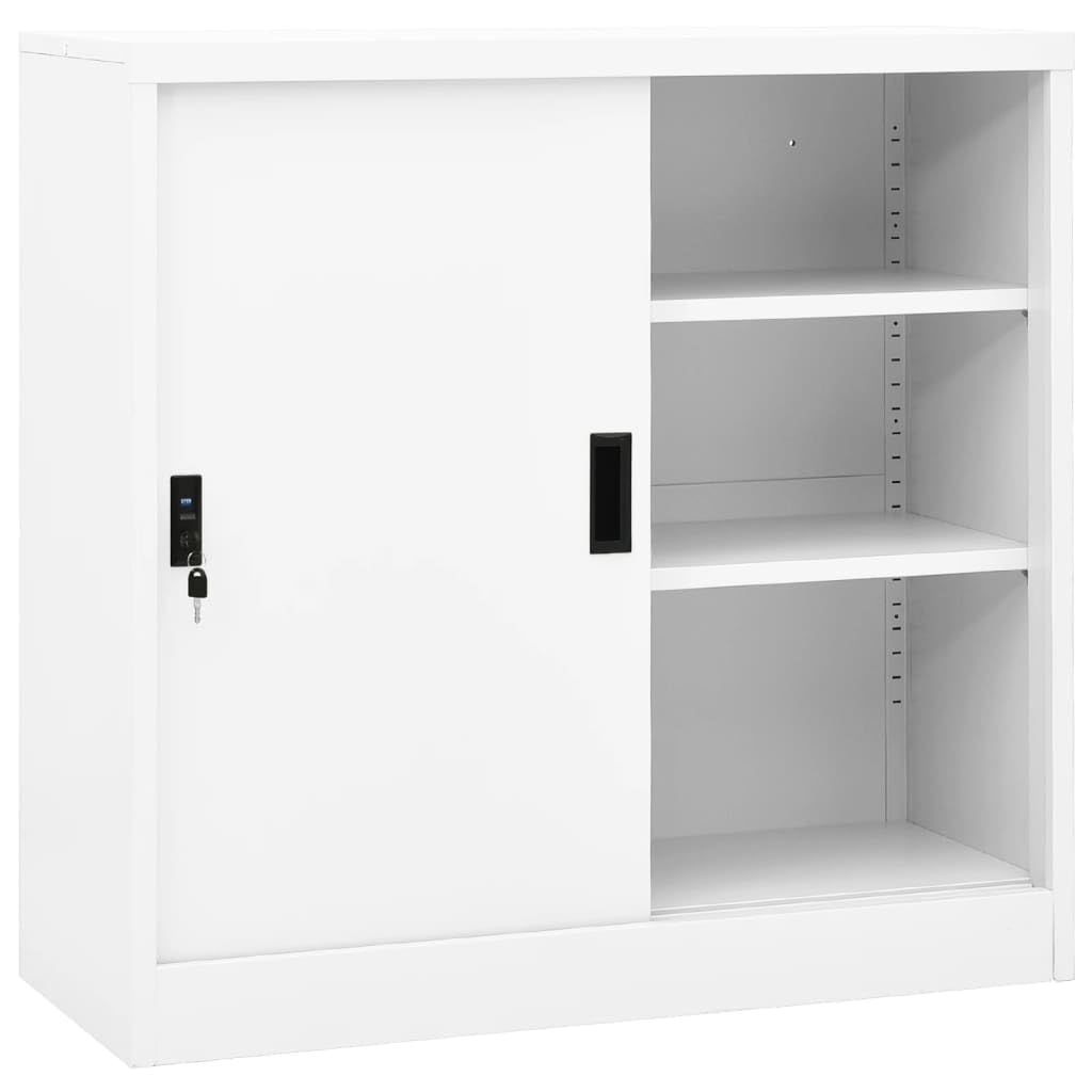 vidaXL Office Cabinet with Sliding Door - Sturdy Steel Construction, White, Adjustable Shelves, Secure Lock, Smooth Operation