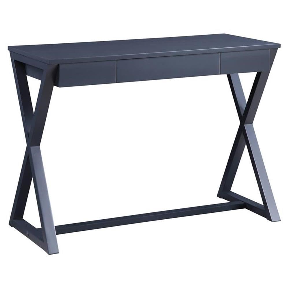 Acme NALO Wooden 1-Drawer Writing Desk with X-Shaped Base in Black