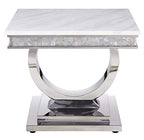 Acme Furniture Zander End Table in White Printed Faux Marble & Mirrored Silver Finish