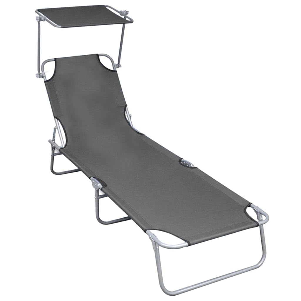 Vidaxl Outdoor Folding Sun Lounger With Adjustable Canopy And Backrest - Comfortable, Portable, Durable And Lightweight, Weather