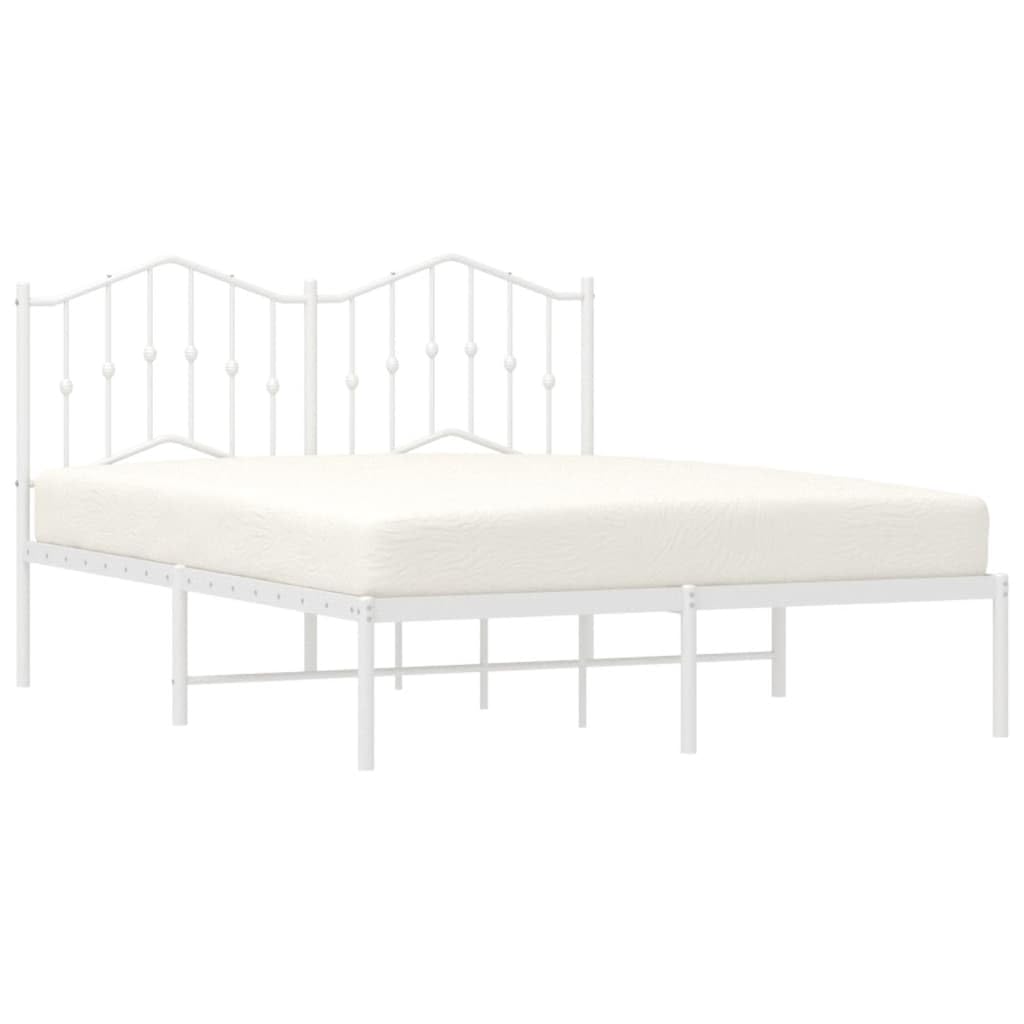 vidaXL White Powder-Coated Steel Metal Bed Frame - Modern Double Size with in-Built Headboard and Extra Under Bed Storage