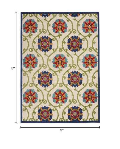 HomeRoots Blue/Multicolor 100% Polypropylene 5’ x 8’ Blue Vines Indoor Outdoor Area Rug