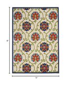 HomeRoots Blue/Multicolor 100% Polypropylene 5’ x 8’ Blue Vines Indoor Outdoor Area Rug