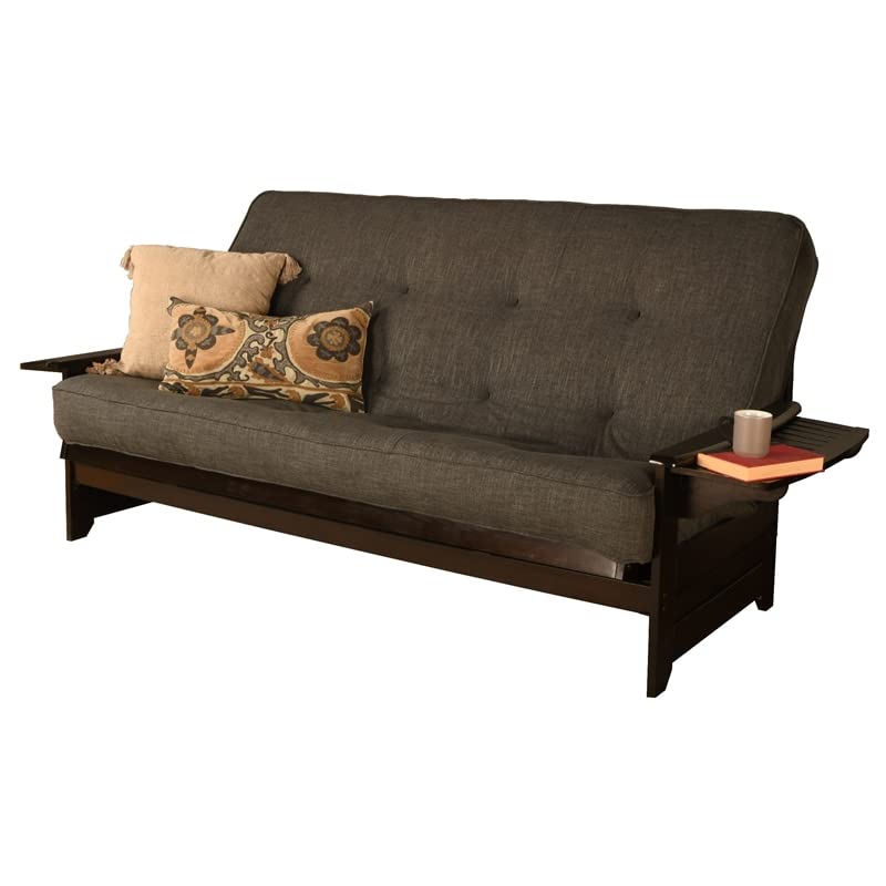 Kodiak Furniture Phoenix Queen-Size Espresso Wood Futon-Linen Charcoal Mattress