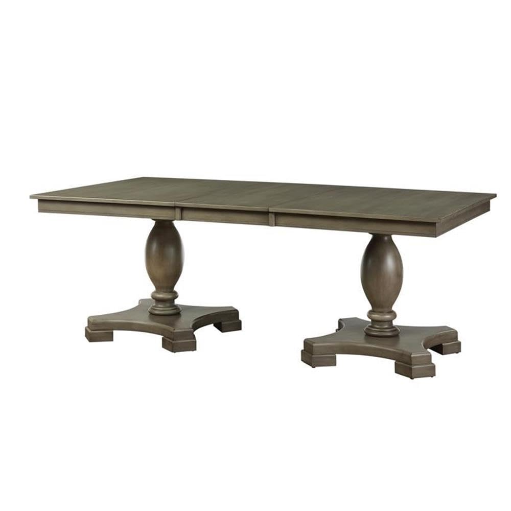 Acme Waylon Wooden Double Pedestal Dining Table with Removable Leaf in Gray Oak