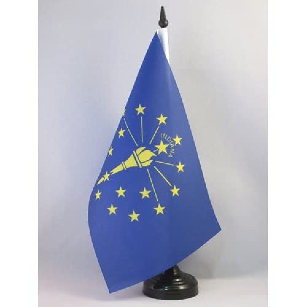 Indiana Table Flag 5' X 8' - Us State Of Indiana Desk Flag 21 X 14 Cm - Black Plastic Stick And Base - Az Flag