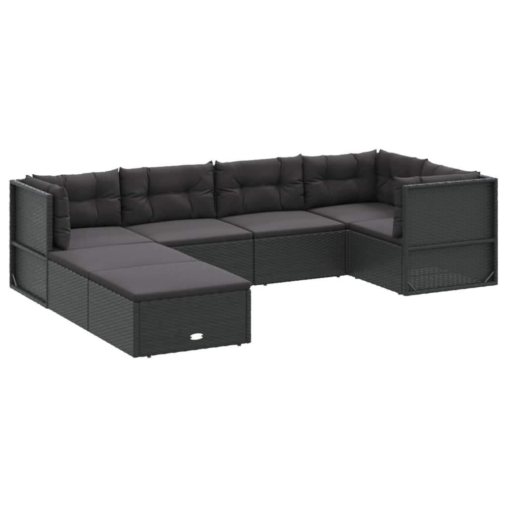 vidaXL Contemporary 7 Piece Patio Lounge Set with Adjustable Seats and Cushions, Black PE Rattan - Perfect for Deck, Patio, Garden